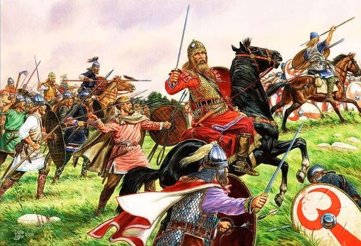 Trận Adrianople (378). Kỵ binh Goth bất ngờ xuất hiện trên chiến trường đã nghiền nát quân đội La Mã, hạ sát Hoàng đế Valens, đánh dấu sự suy yếu nghiêm trọng của bộ binh La Mã cổ điển. Ảnh: Pinterest.