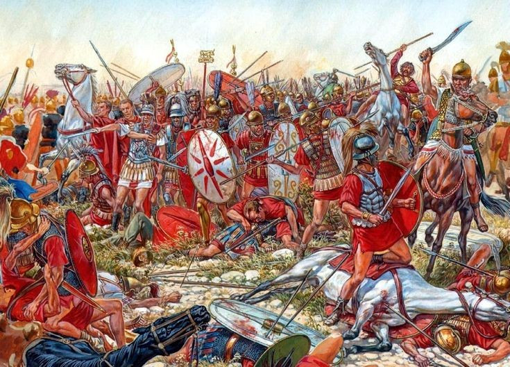 2. Quân La Mã áp đảo về số lượng. Người La Mã huy động khoảng 80.000 lính, gần gấp đôi quân Carthage của Hannibal, thể hiện quyết tâm tiêu diệt kẻ thù. Ảnh: Pinterest.