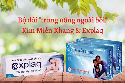 Kết hợp trong uống Kim Miễn Khang, ngoài bôi Explaq để hỗ trợ ngăn tự miễn, hết ngứa ngáy, sạch vảy da tốt hơn