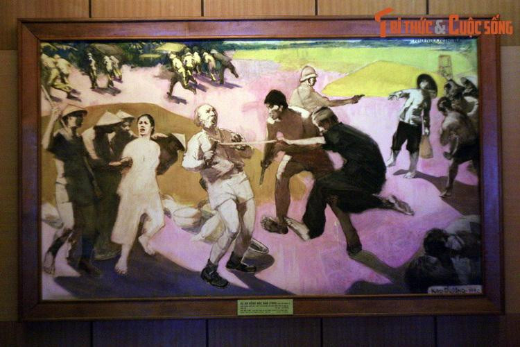 Bức tranh &quot;Vụ án đồn Nọc Nạn&quot;, họa sĩ Nguyễn Cao Thương vẽ năm 1990, tái hiện hình ảnh kiên cường và sự hi sinh của người phụ nữ Nam Bộ thời đất nước bị thực dân Pháp đô hộ.