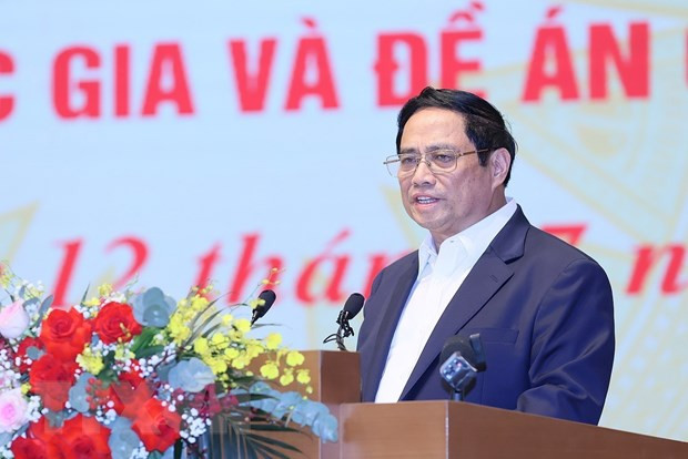 Thủ tướng Phạm Minh Chính phát biểu tại Hội nghị sơ kết về Chuyển đổi Số Quốc gia và Đề án 06 - Ảnh - Dương Giang- TTXVN