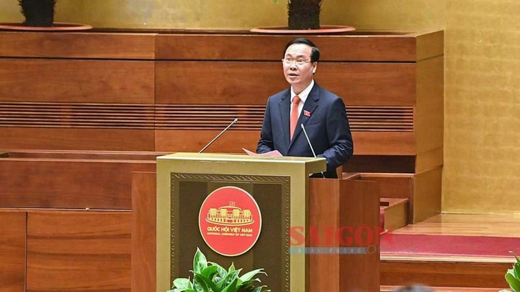 Tân Chủ tịch nước Võ Văn Thưởng phát biểu sau tuyên thệ nhậm chức.Ảnh: Quochoi.vn