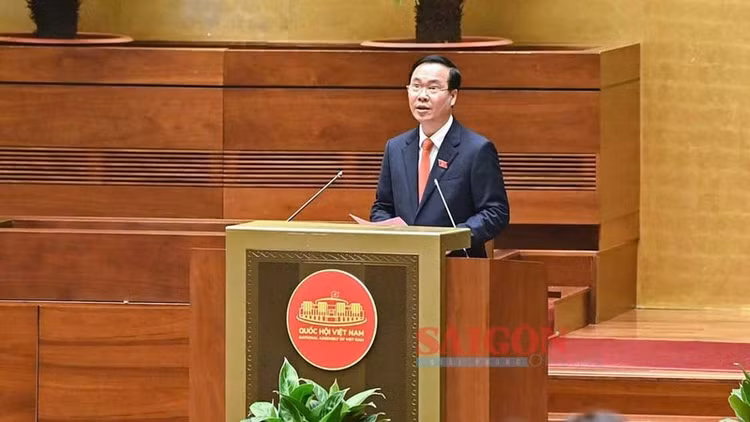 Tân Chủ tịch nước Võ Văn Thưởng phát biểu sau tuyên thệ nhậm chức.Ảnh: Quochoi.vn