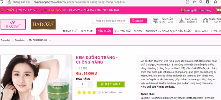 Sản phẩm Kem dưỡng trắng - Chống nắng (Nhãn hàng HASUMI) được đăng bán trên trên http://www.myphamngocychau.com/