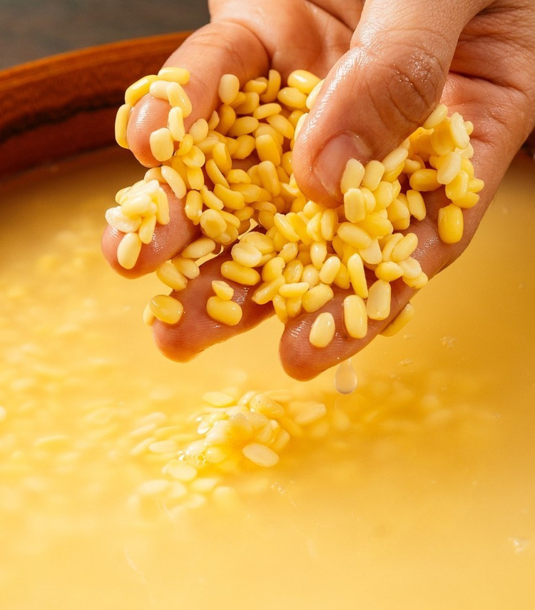 Để có một đĩa xôi vò vàng nhẹ đẹp mắt, các bà các mẹ Hà Nội xưa thường chọn đỗ gạo rất kĩ. Đỗ xanh phải lấy loại đỗ hạt tiêu, hạt nhỏ thôi nhưng lòng vàng ươm thì mới ngon, mới bở. Ảnh giaoducthoidai