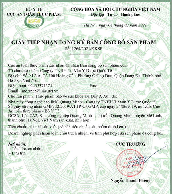 TPBVSK Dạ dày Á Âu có xuất xứ rõ ràng, nguồn gốc uy tín và được cấp phép lưu hành trên toàn quốc