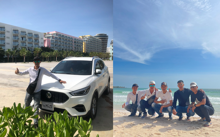 Anh Thịnh và những người bạn trong chuyến hành trình tới đảo Phú Quốc trên chiếc MG ZS STD+ – Ảnh: Nguyễn Quốc Thịnh