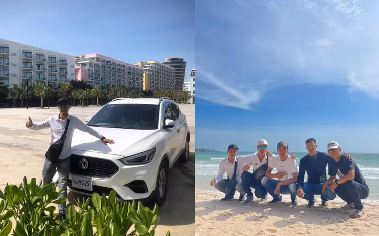 Anh Thịnh và những người bạn trong chuyến hành trình tới đảo Phú Quốc trên chiếc MG ZS STD+ – Ảnh: Nguyễn Quốc Thịnh