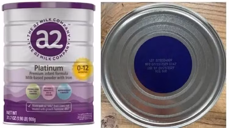 Sản phẩm sữa bột a2 Platinum Premium dành cho trẻ 0-12 tháng tuổi bị thu hồi tại thị trường Mỹ. (Ảnh FDA)