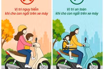 Nguy hiểm từ thói quen để trẻ nhỏ đứng hoặc ngồi phía trước xe máy điện