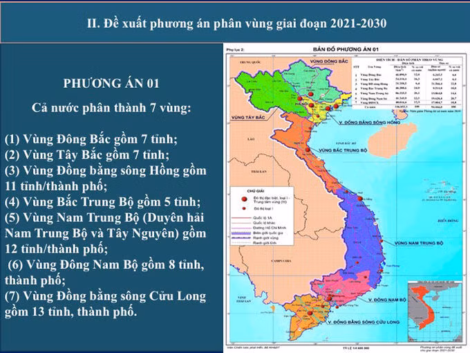 Phương án phân vùng theo hướng giữ nguyên đồng bằng sông Hồng và đồng bằng sông Cửu Long (phương án một). Ảnh: VGP