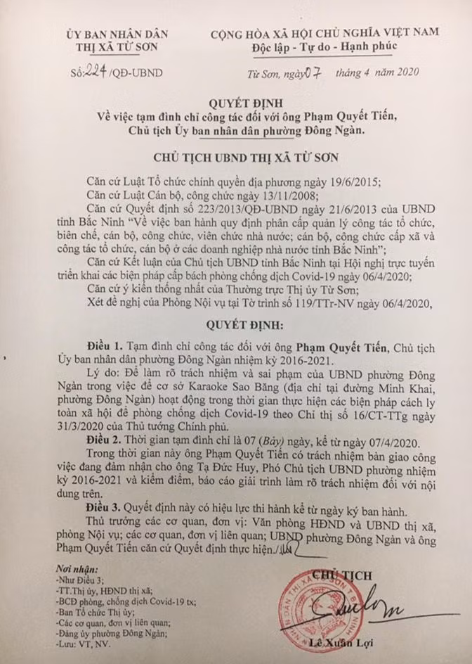 Đình chỉ chức vụ chủ tịch phường vì để quán karaoke hoạt động - 1