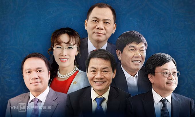 6 tỷ phú Việt Nam nằm trong danh sách của Forbes năm nay. Đồ họa: Tạ Lư