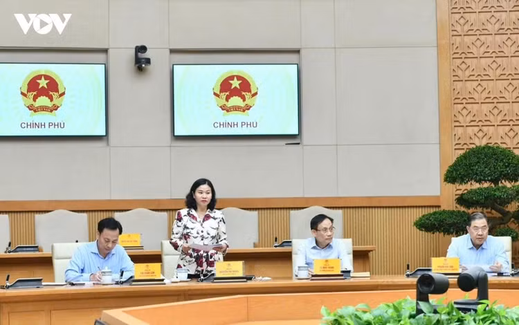 Phó Bí thư Đảng uỷ Chính phủ Nguyễn Thị Tuyến báo cáo tại Hội nghị