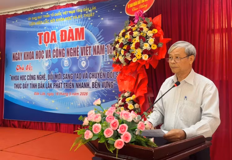 TS. Phan Xuân Lĩnh, Chủ tịch Liên hiệp Hội tỉnh Đắk Lắk phát biểu tại Tọa đàm Ngày KH&amp;CN Việt Nam 18/5/2026