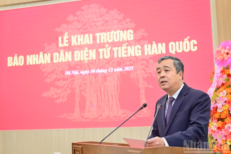 Đồng chí Ngô Đông Hải, Ủy viên Trung ương Đảng, Phó Trưởng Ban Tuyên giáo và Dân vận Trung ương phát biểu tại sự kiện. (Ảnh: BẢO LONG)
