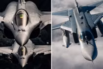 Các tiêm kích Rafale (bên trái) và Su-24M.